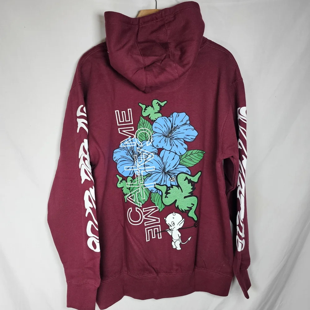 CALL ME 917 DEVIL CALLS HOODY SWEATSHIRT SMALL MAROON - Picture 3 of 7